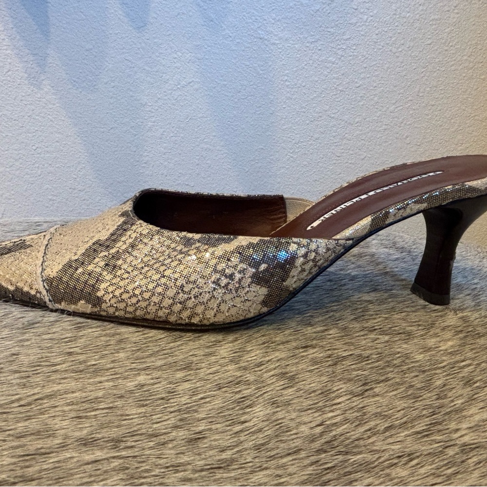 Donald J. Pliner Beige Snake-Print Pointed-Toe Slip-On Mules - Picture 2 of 4
